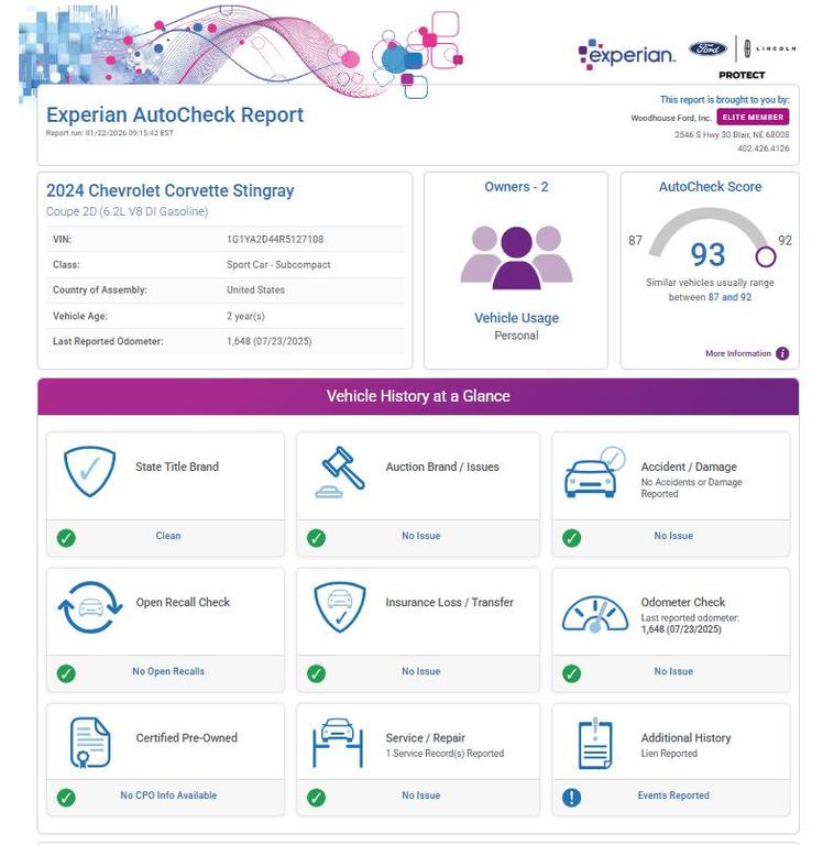 used 2024 Chevrolet Corvette car, priced at $66,990