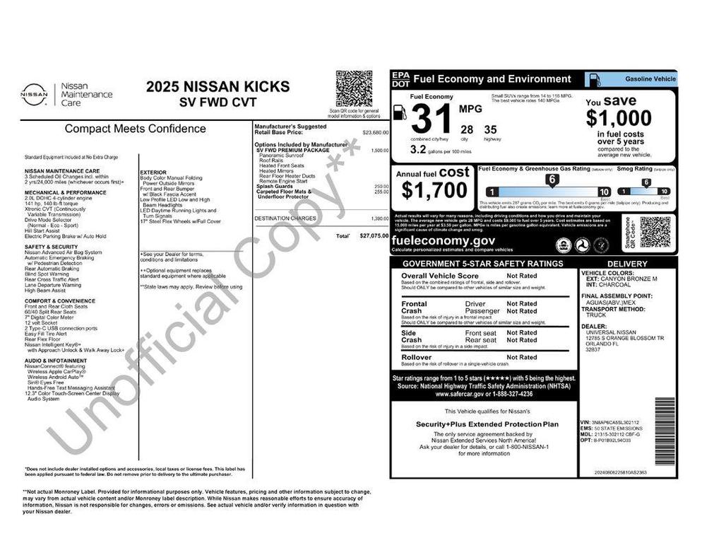 used 2025 Nissan Kicks car, priced at $19,868