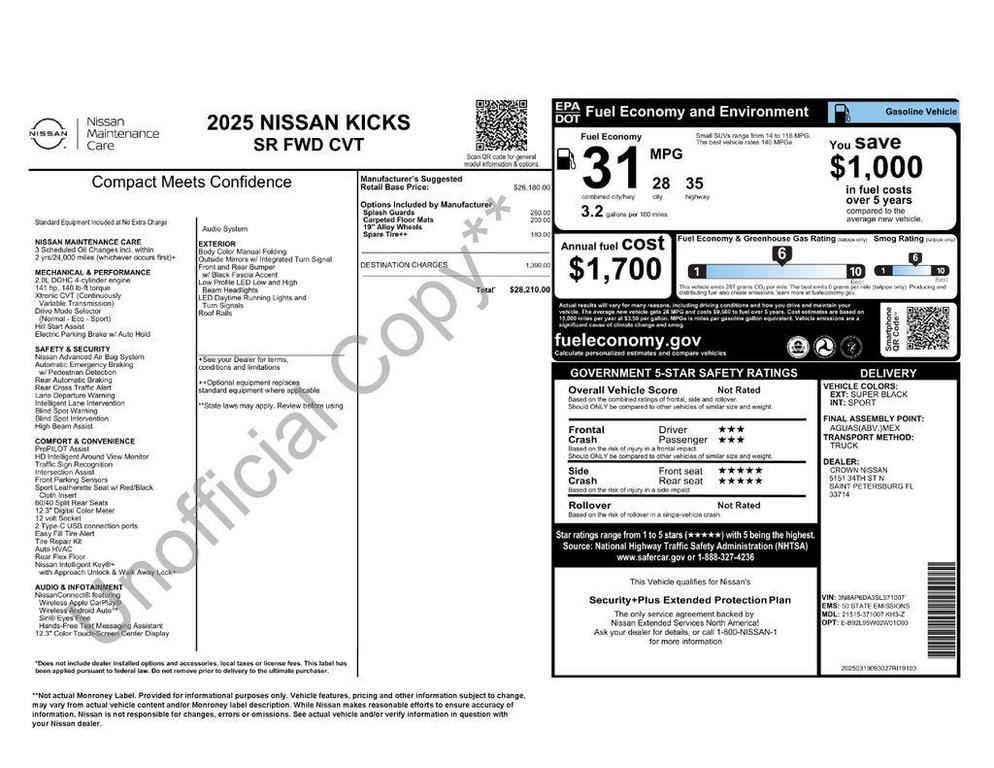 used 2025 Nissan Kicks car, priced at $25,634