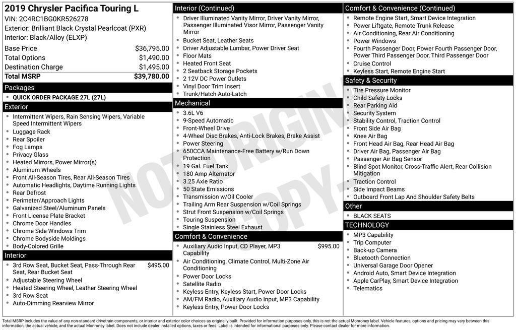 used 2019 Chrysler Pacifica car, priced at $13,223