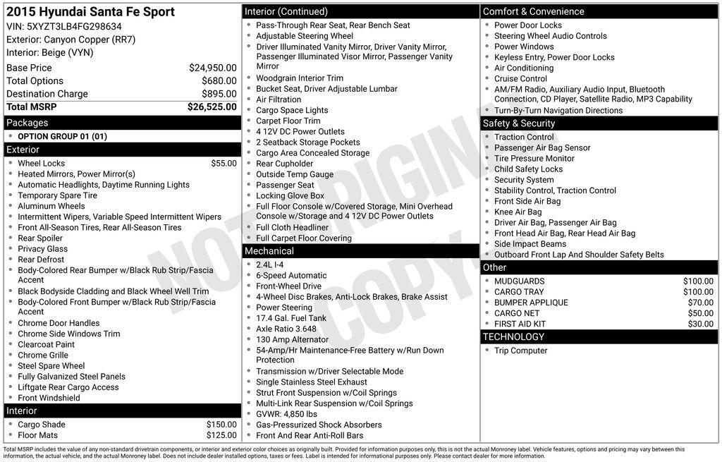 used 2015 Hyundai Santa Fe Sport car, priced at $9,587