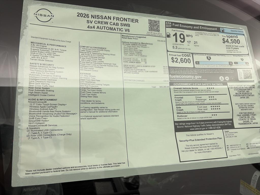 new 2026 Nissan Frontier car, priced at $43,365