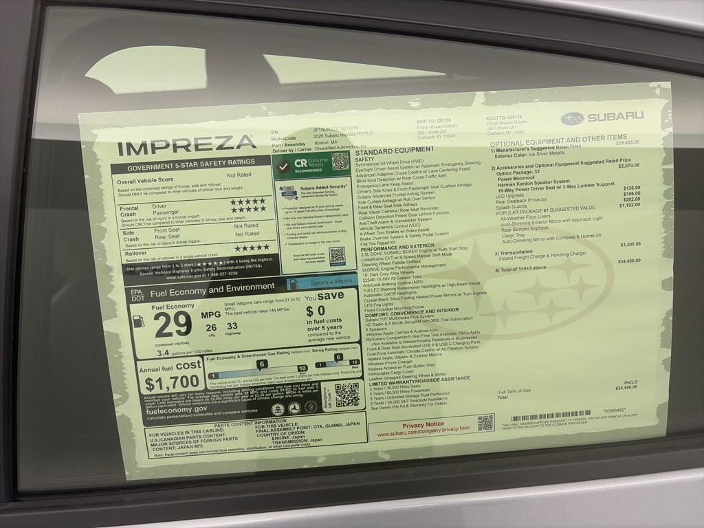 new 2026 Subaru Impreza car, priced at $34,456