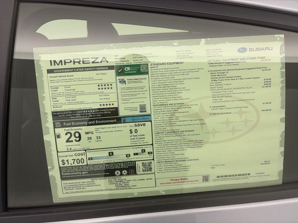 new 2026 Subaru Impreza car, priced at $32,456