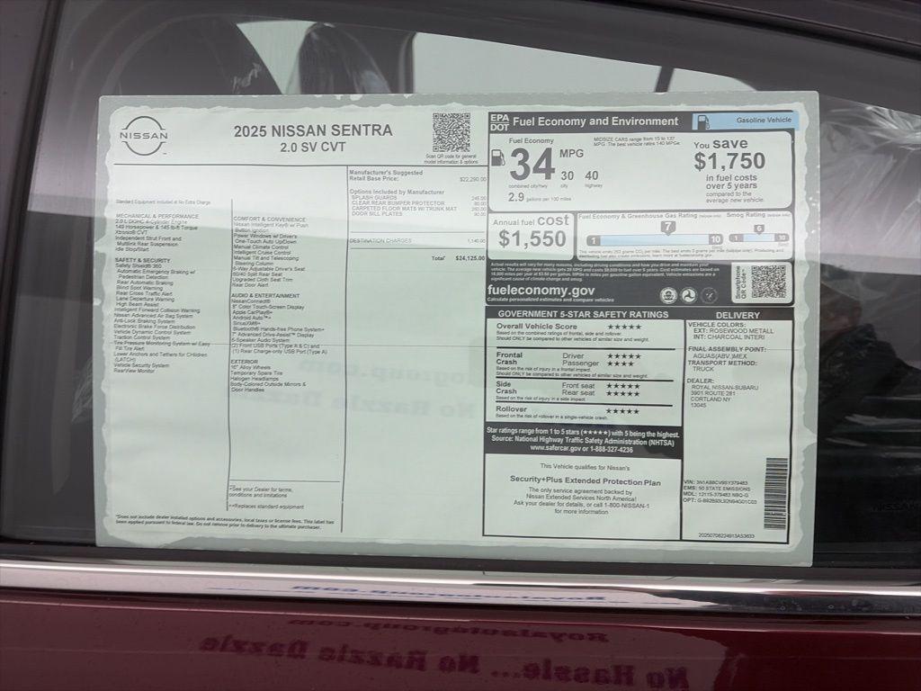 new 2025 Nissan Sentra car, priced at $21,625