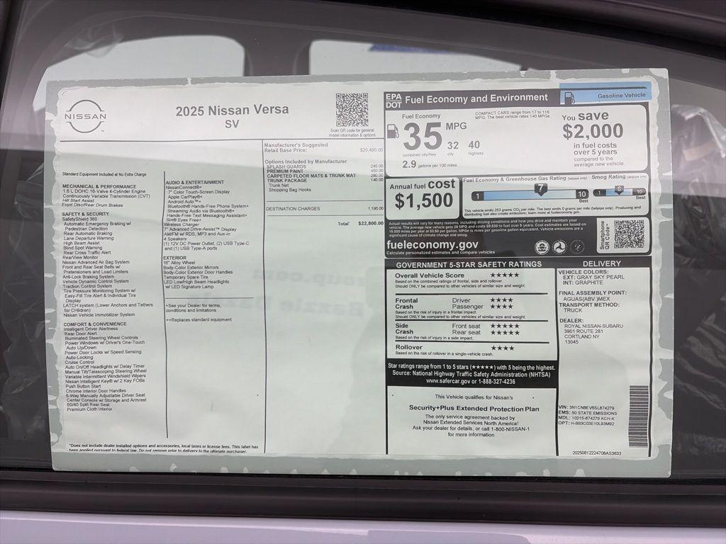 new 2025 Nissan Versa car, priced at $22,550