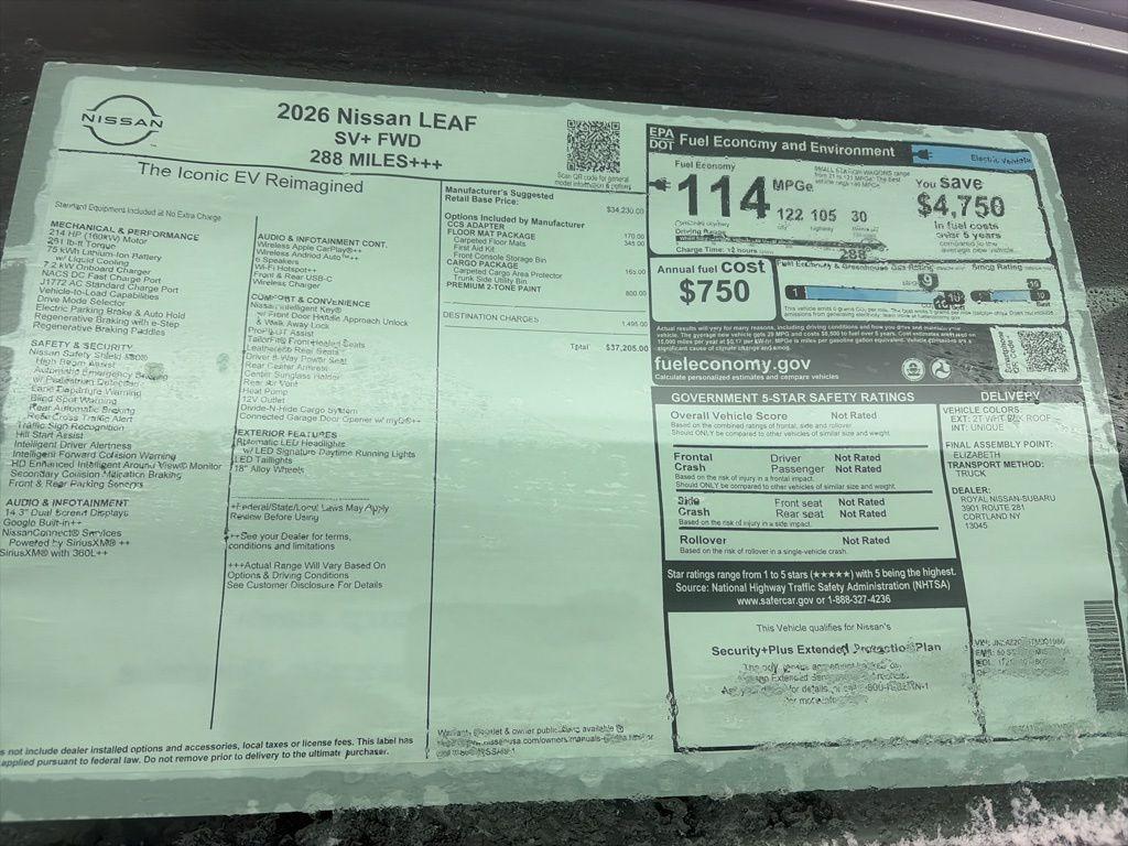 new 2026 Nissan Leaf car, priced at $37,205