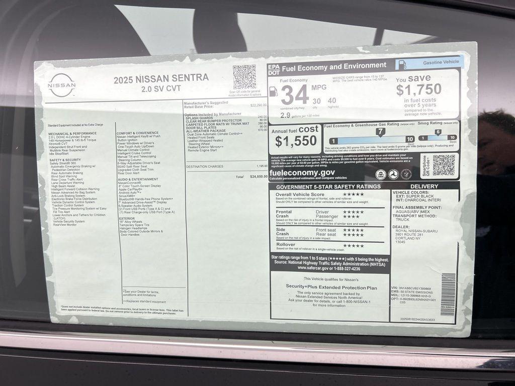 new 2025 Nissan Sentra car, priced at $24,850