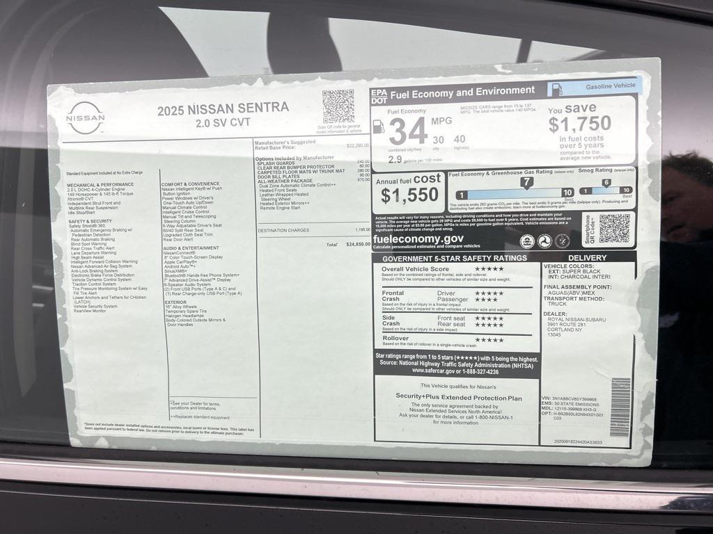 new 2025 Nissan Sentra car, priced at $24,850