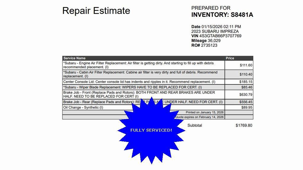used 2023 Subaru Impreza car, priced at $20,999
