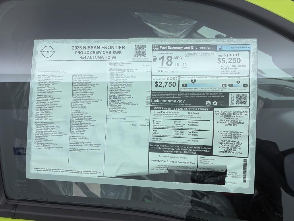 new 2026 Nissan Frontier car, priced at $48,540