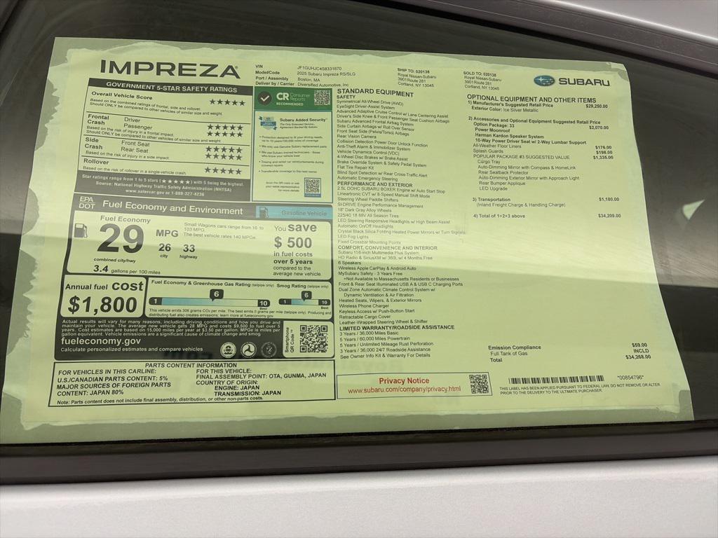 new 2025 Subaru Impreza car, priced at $34,268