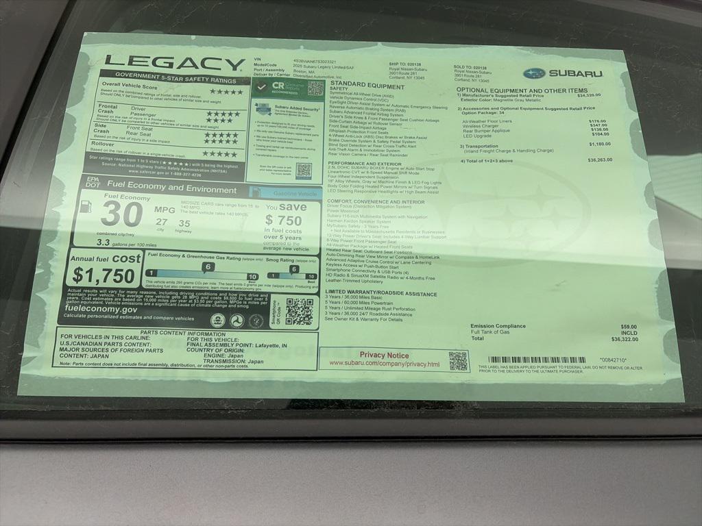 new 2025 Subaru Legacy car, priced at $34,822