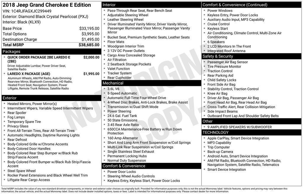 used 2018 Jeep Grand Cherokee car, priced at $15,595