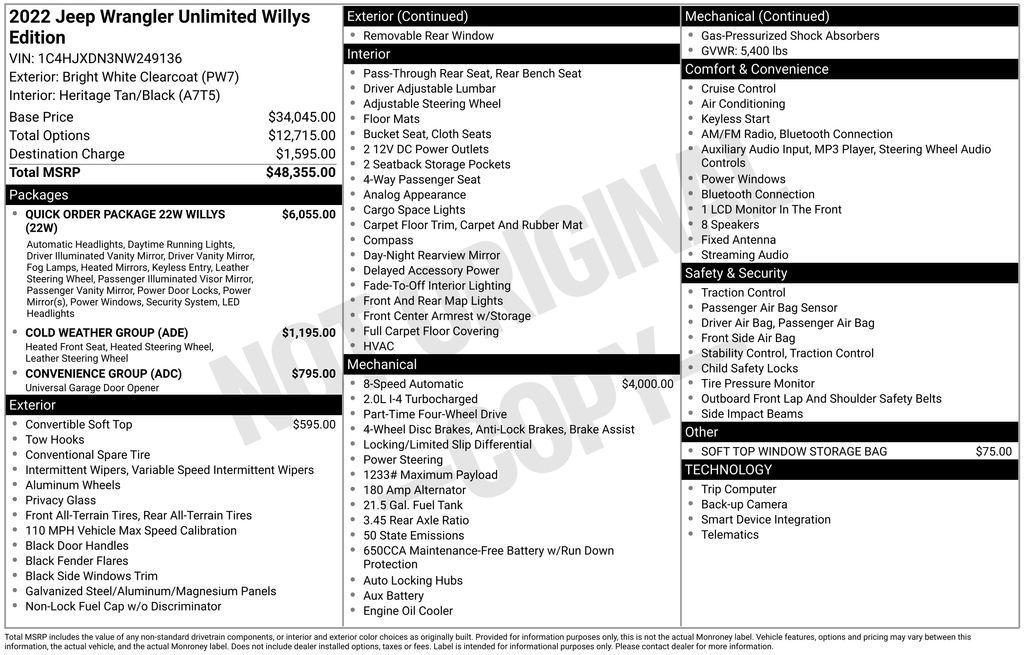 used 2022 Jeep Wrangler car, priced at $27,750