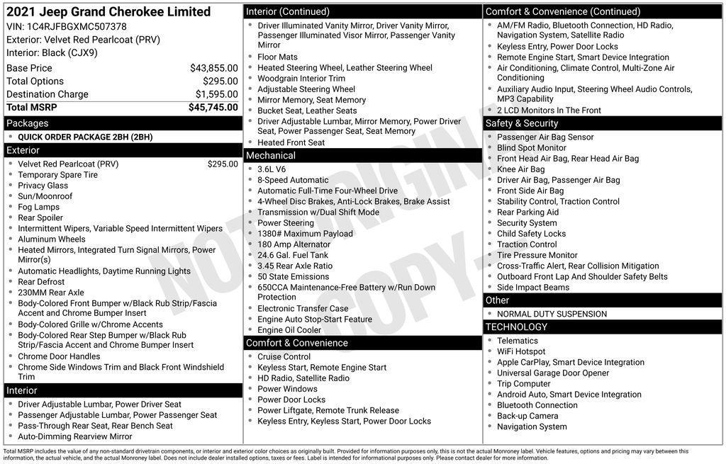 used 2021 Jeep Grand Cherokee car, priced at $16,500