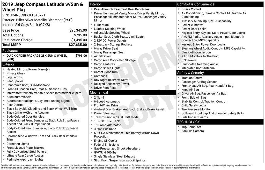 used 2019 Jeep Compass car, priced at $15,000