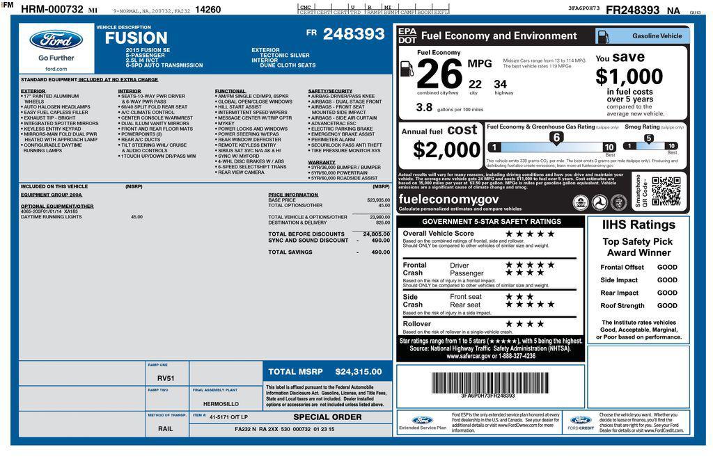 used 2015 Ford Fusion car, priced at $7,795