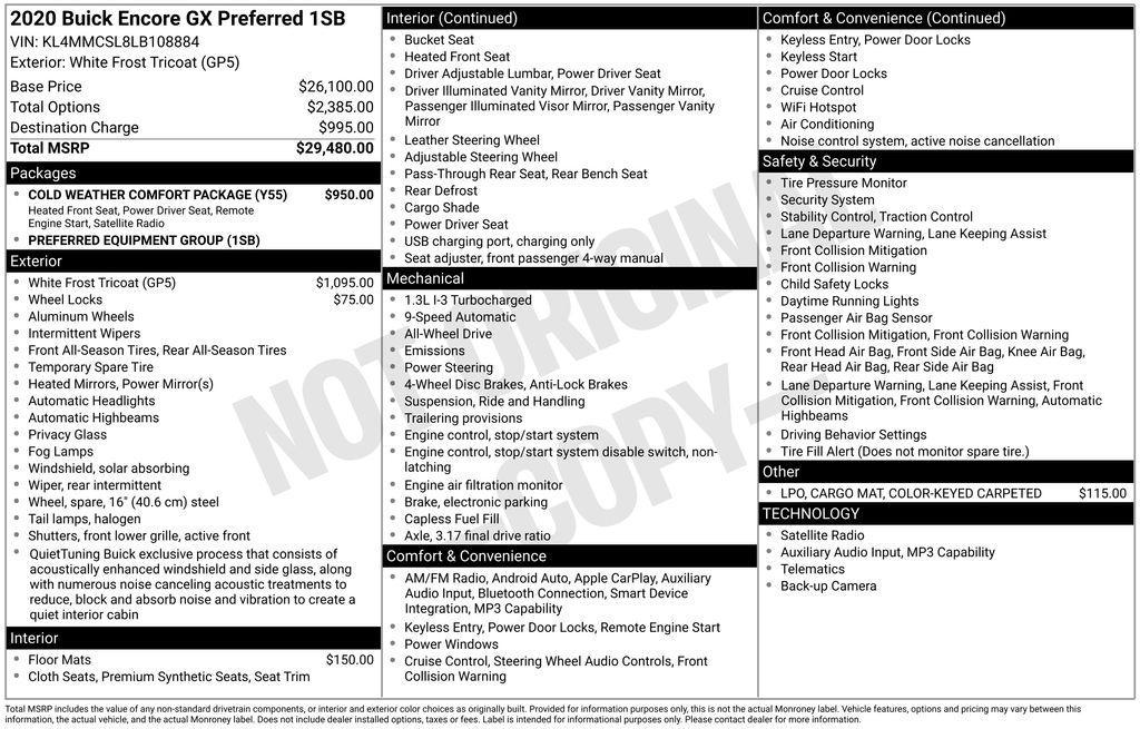 used 2020 Buick Encore GX car, priced at $16,495