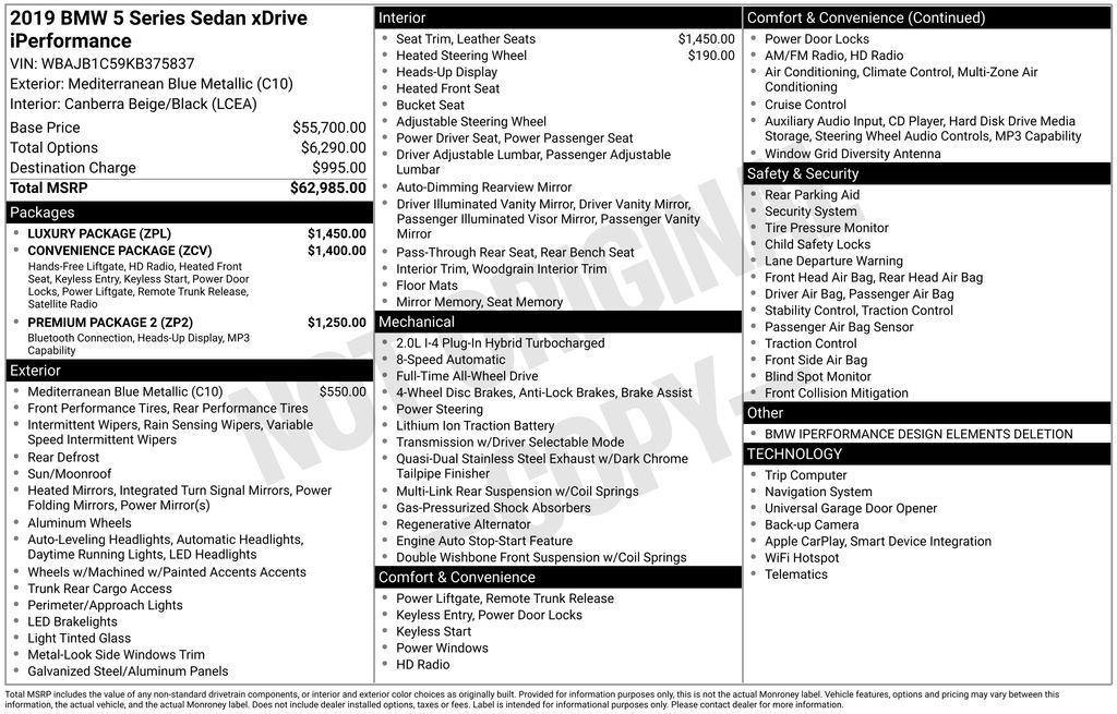 used 2019 BMW 530e car, priced at $23,795