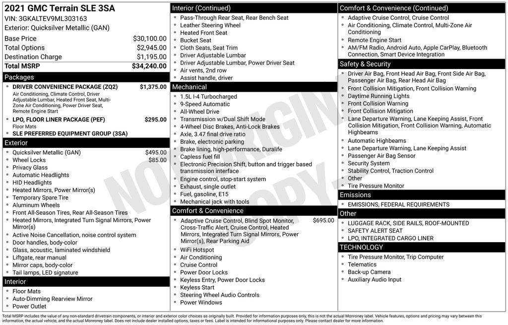 used 2021 GMC Terrain car, priced at $19,895