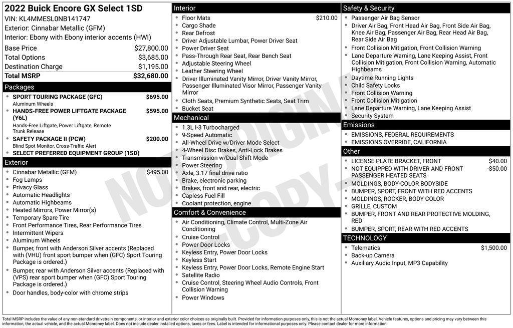 used 2022 Buick Encore GX car, priced at $19,750