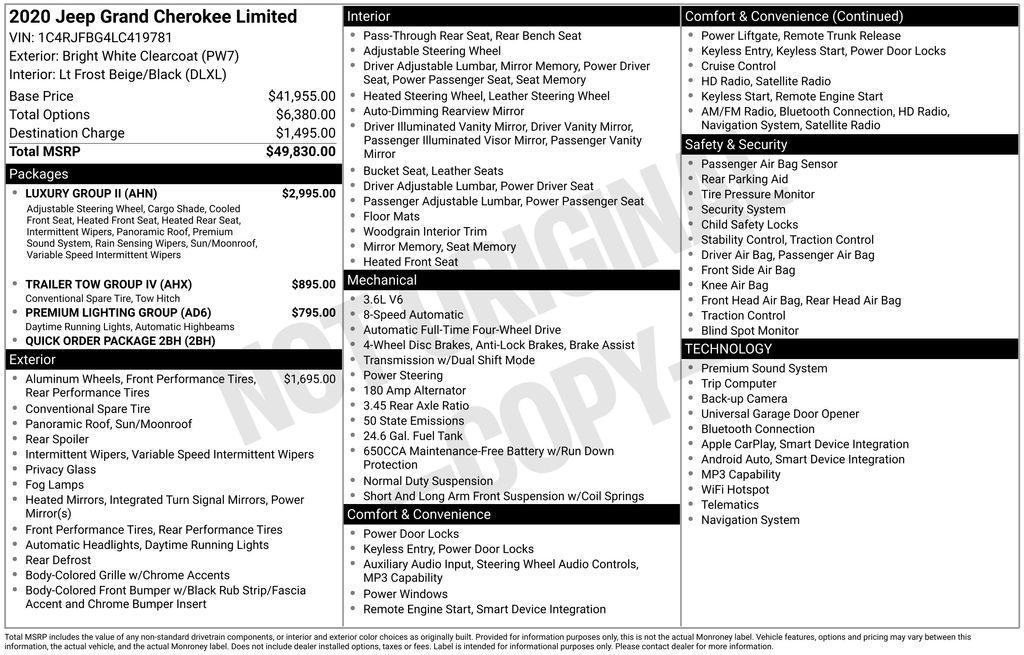 used 2020 Jeep Grand Cherokee car, priced at $15,750