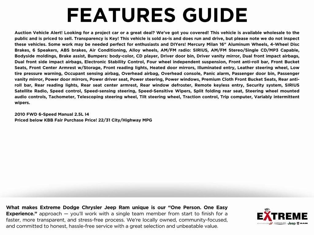 used 2010 Mercury Milan car, priced at $1,750