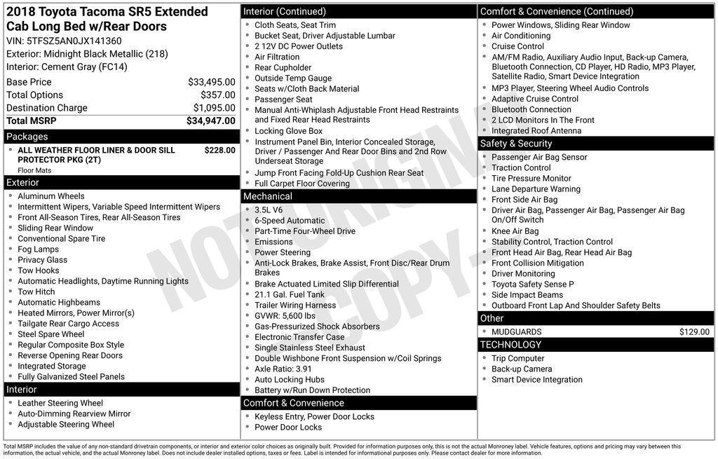 used 2018 Toyota Tacoma car, priced at $28,888