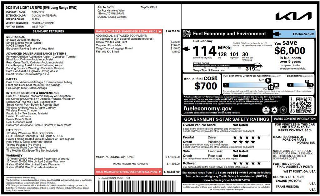 used 2025 Kia EV6 car, priced at $32,673