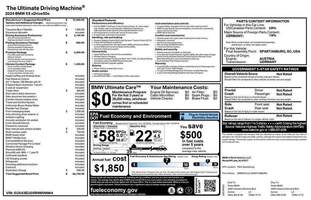 used 2024 BMW X5 PHEV car, priced at $58,973