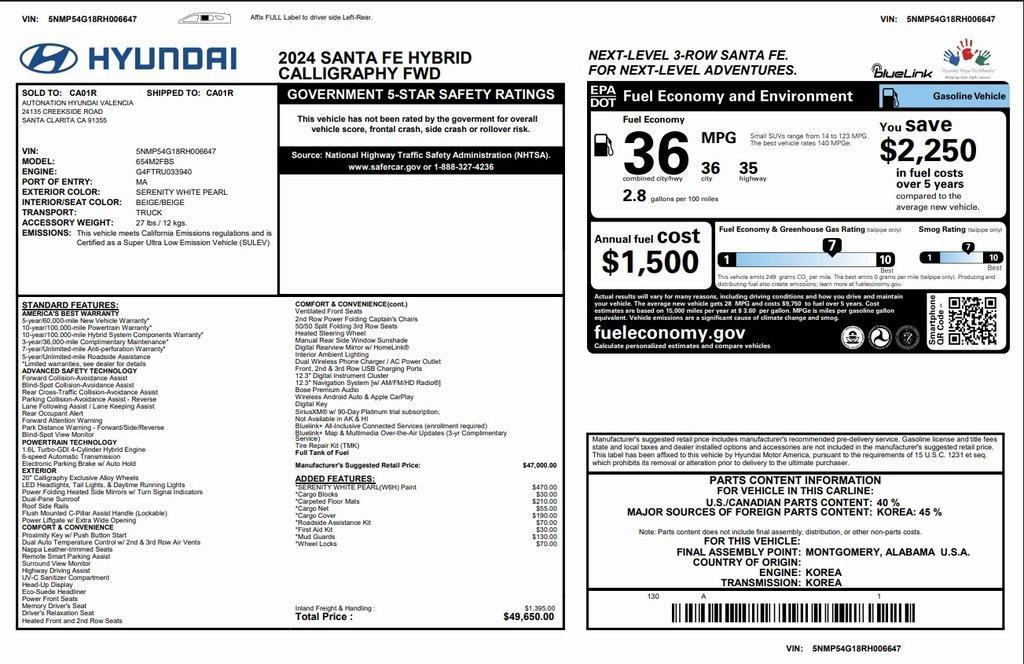 used 2024 Hyundai Santa Fe car, priced at $34,675