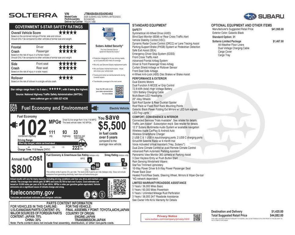 used 2025 Subaru Solterra car, priced at $27,973