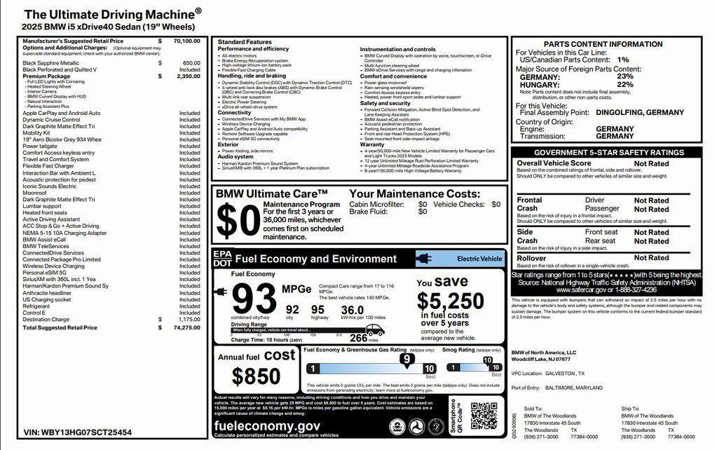 used 2025 BMW i5 car, priced at $52,573