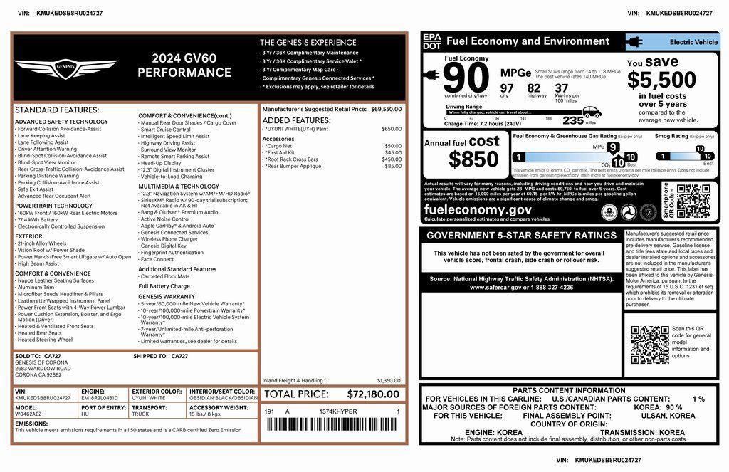 used 2024 Genesis GV60 car, priced at $38,575