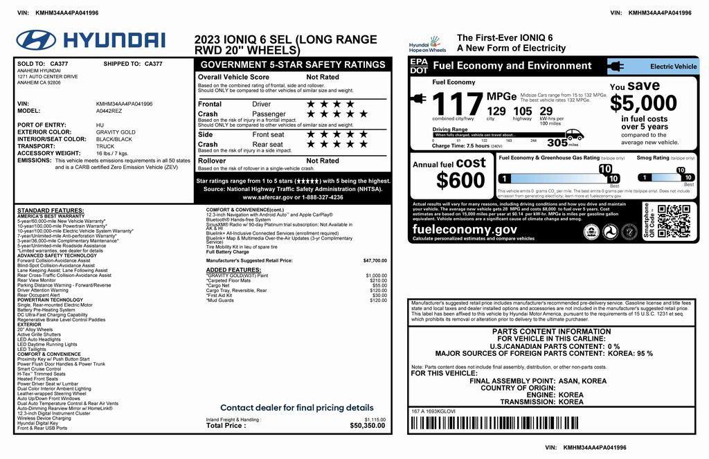 used 2023 Hyundai IONIQ 6 car, priced at $20,675