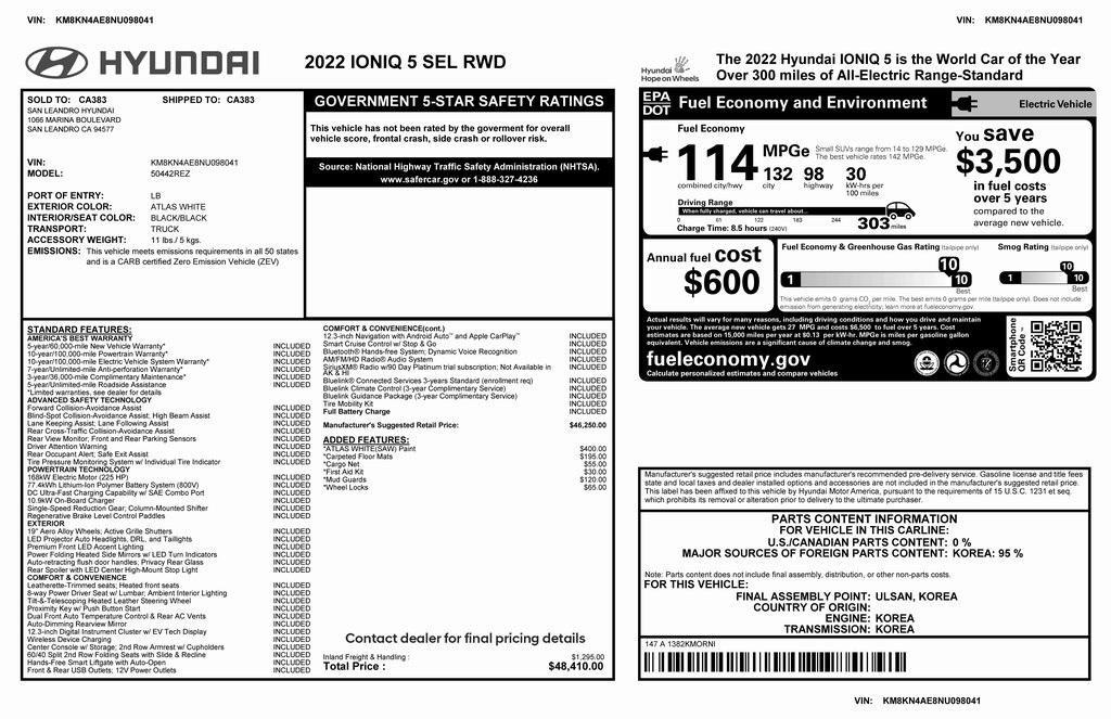 used 2022 Hyundai IONIQ 5 car, priced at $18,975