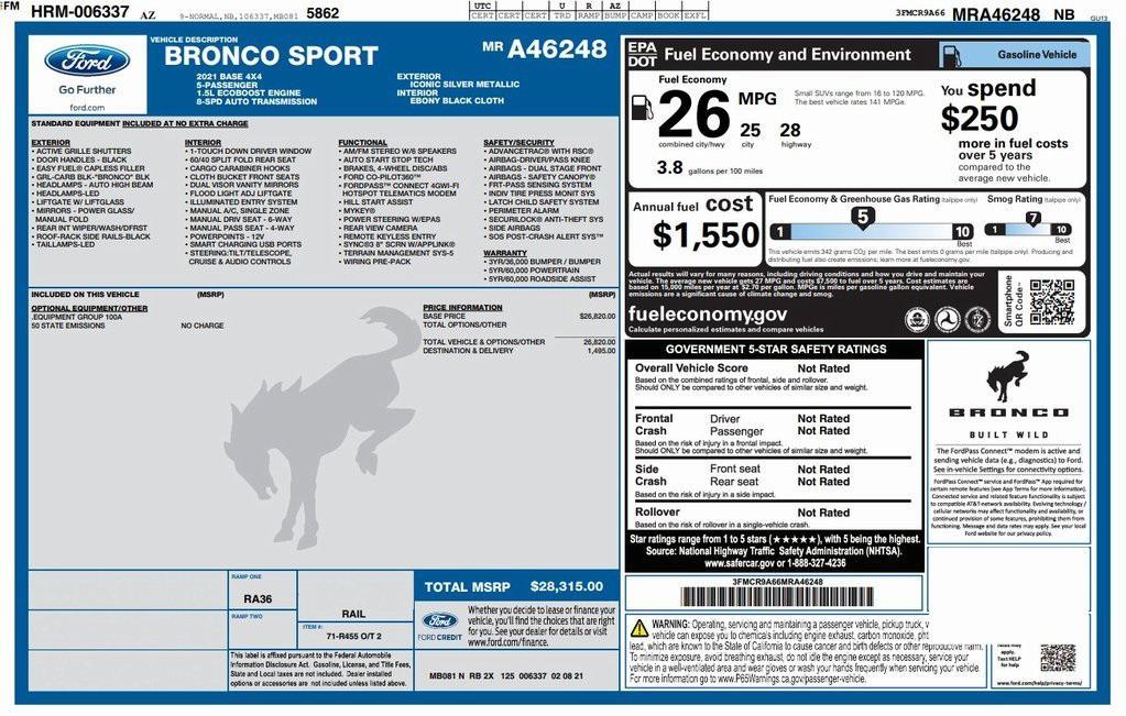 used 2021 Ford Bronco Sport car, priced at $17,673