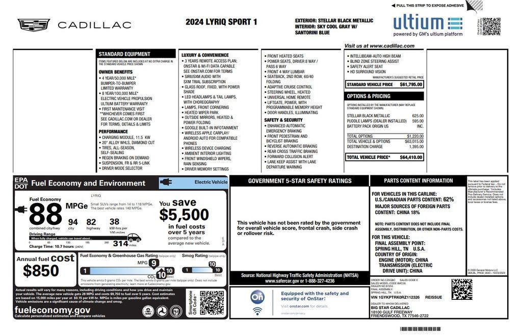 used 2024 Cadillac LYRIQ car, priced at $40,072