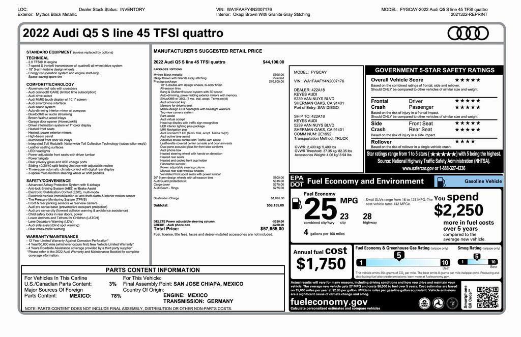 used 2022 Audi Q5 car, priced at $27,575