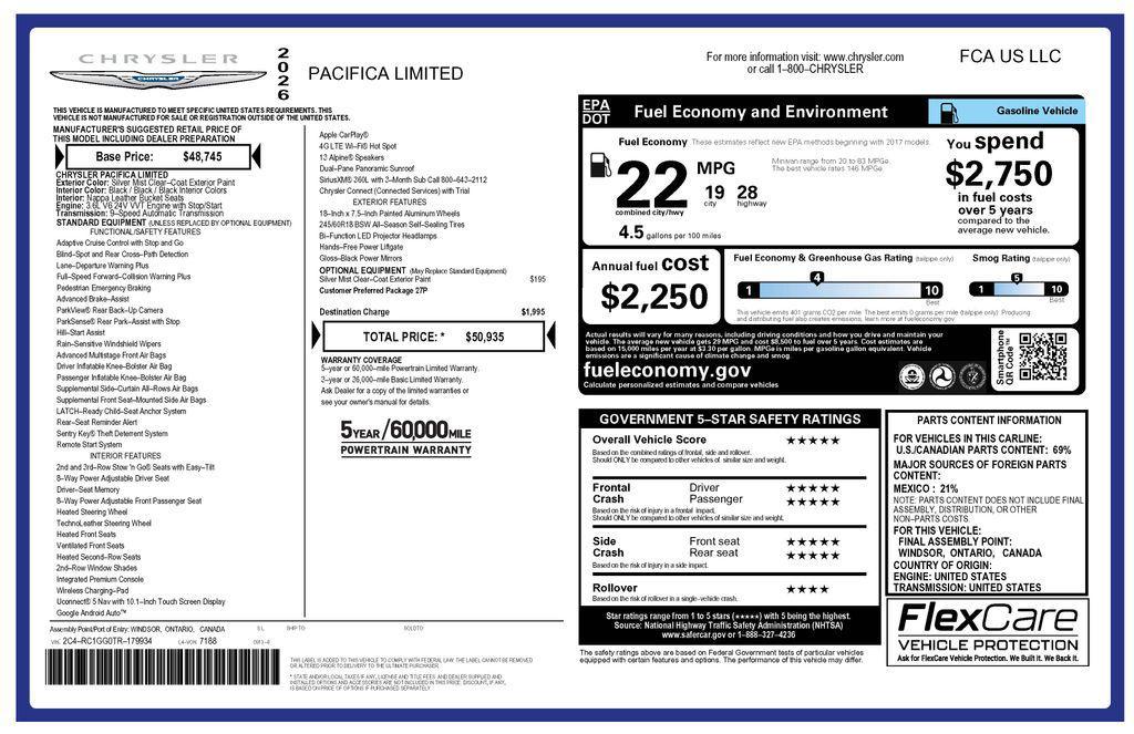 used 2026 Chrysler Pacifica car, priced at $38,975