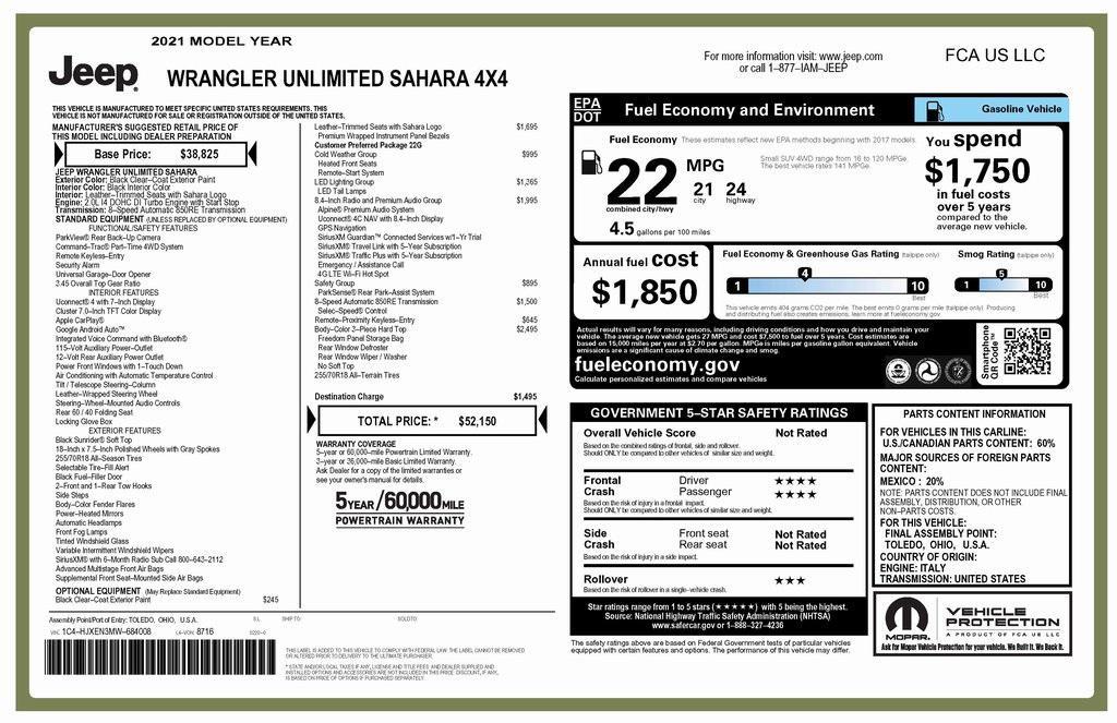 used 2021 Jeep Wrangler Unlimited car, priced at $28,573