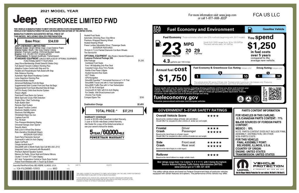 used 2021 Jeep Cherokee car, priced at $20,072
