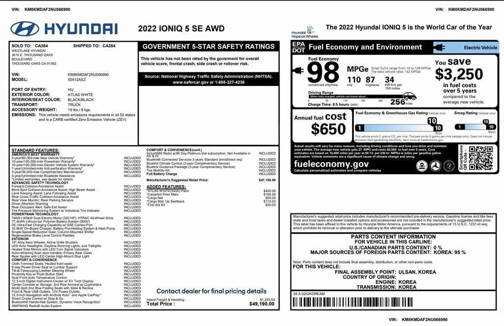 used 2022 Hyundai IONIQ 5 car, priced at $18,973