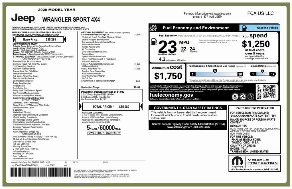 used 2020 Jeep Wrangler car, priced at $18,573