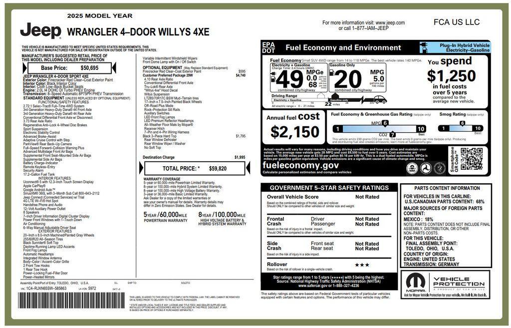 used 2025 Jeep Wrangler 4xe car, priced at $30,773