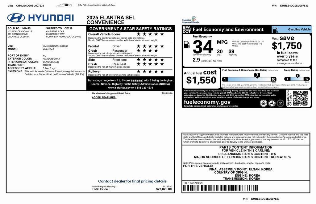used 2025 Hyundai Elantra car, priced at $19,673