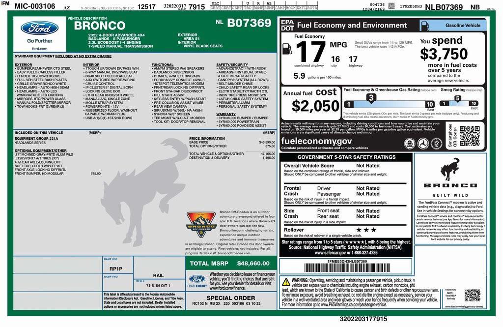 used 2022 Ford Bronco car, priced at $35,573