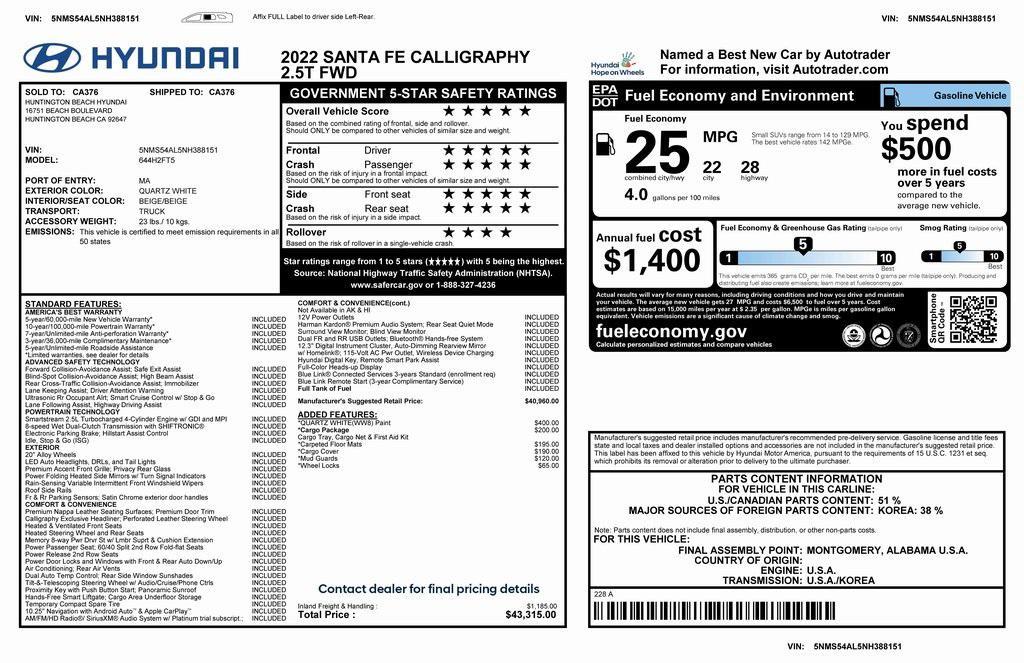 used 2022 Hyundai Santa Fe car, priced at $24,375