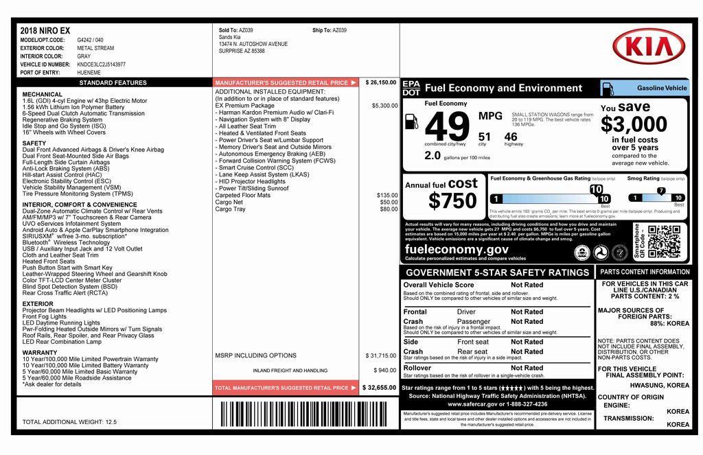 used 2018 Kia Niro car, priced at $12,573